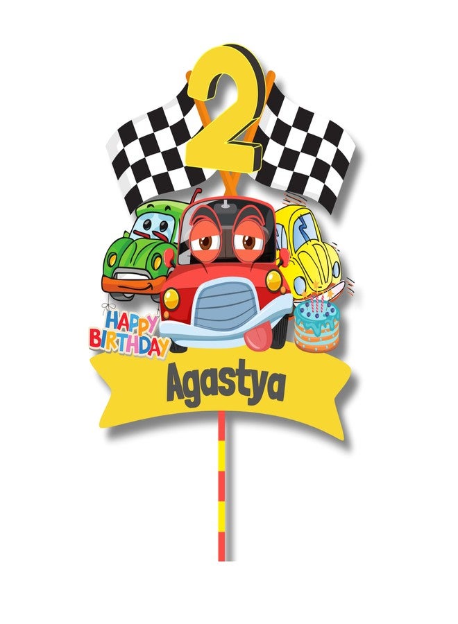 Yellow Nuts Personalised Cake Topper For Birthday Cartoon Car Theme Kids Boys Girls 1st Birthday Anniversary Props Cake Decor Decoration (Car) - Image 4